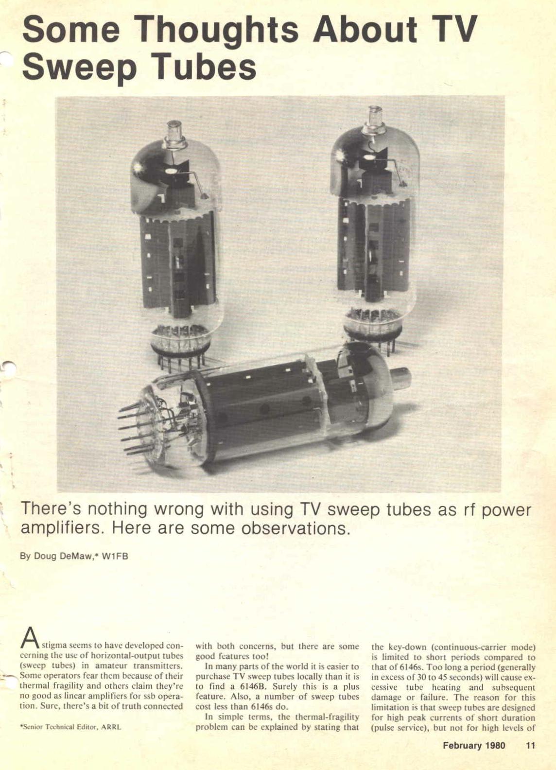 Some Thoughts About TV Sweep Tubes, part 1